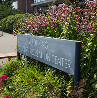 Wade King Rec Center sign in summer